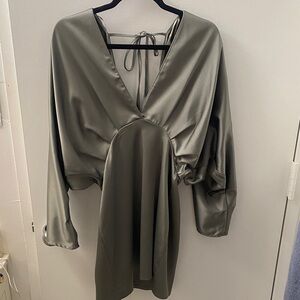 Elegant Satin Dress with Deep V-Neck